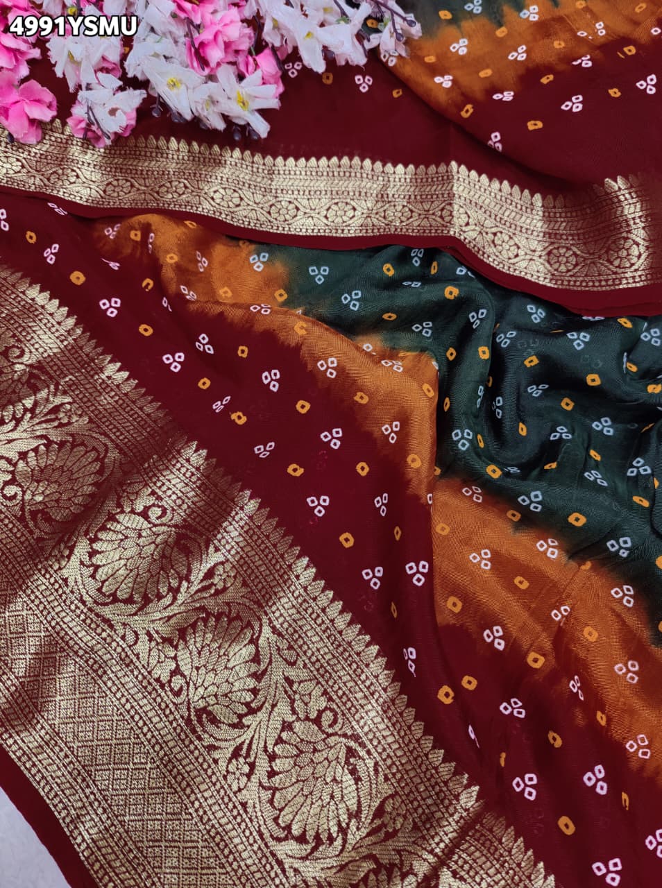 KcPc Designer Viscose Silk Tie-Dye Saree with Zari WorkRBW