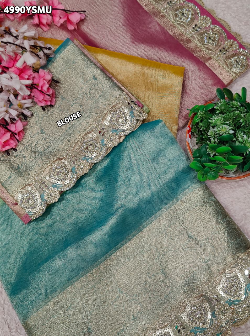 KcPc Elegant Tissue Silk Saree with Designer Diamond Stone WorkNDA