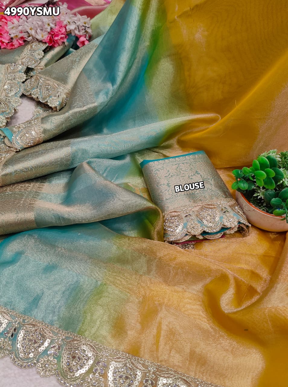 KcPc Elegant Tissue Silk Saree with Designer Diamond Stone WorkNDA