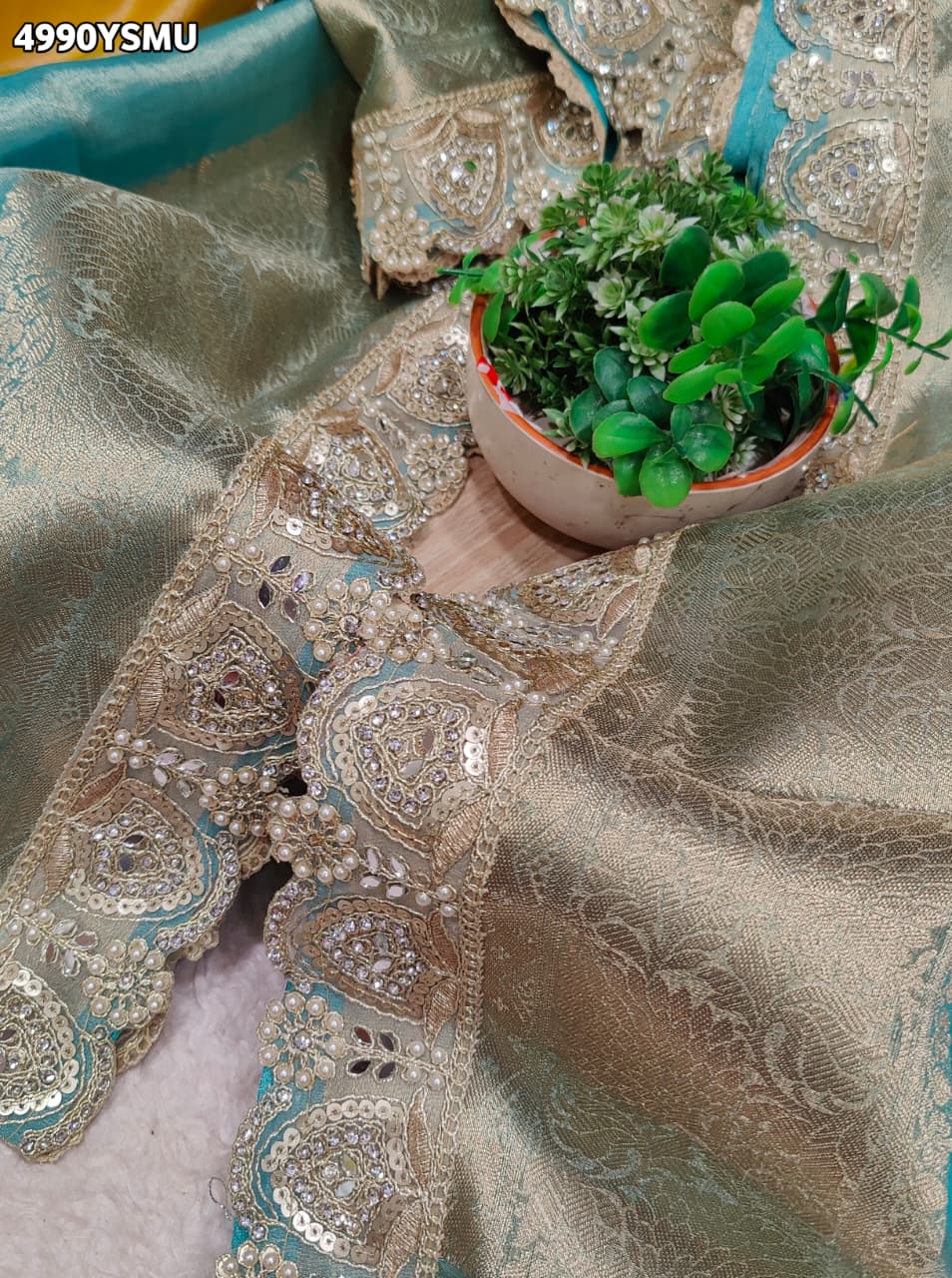 KcPc Elegant Tissue Silk Saree with Designer Diamond Stone WorkNDA
