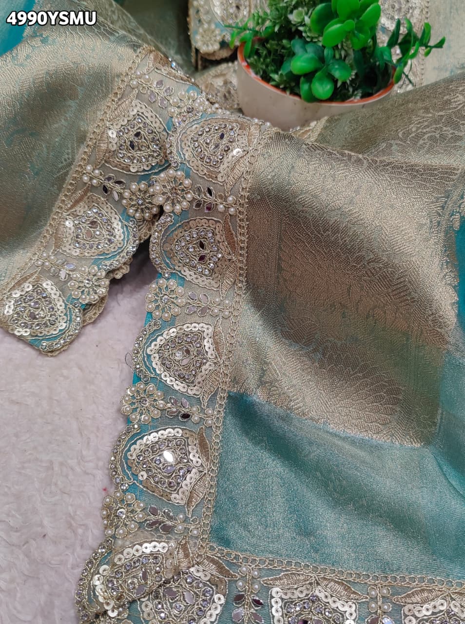 KcPc Elegant Tissue Silk Saree with Designer Diamond Stone WorkNDA