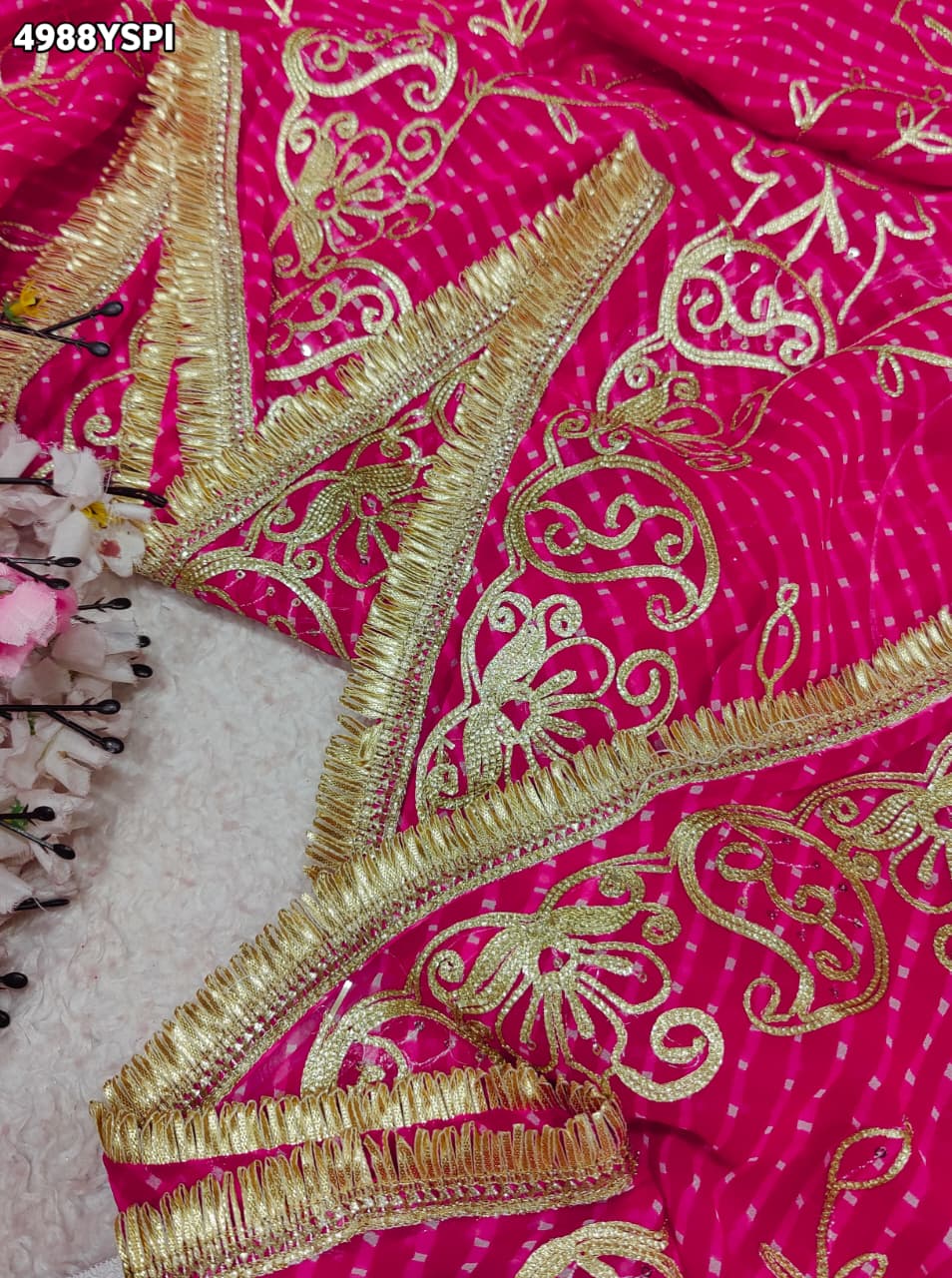 KcPc Designer Georgette Leheriya Saree with Gota WorkAFN