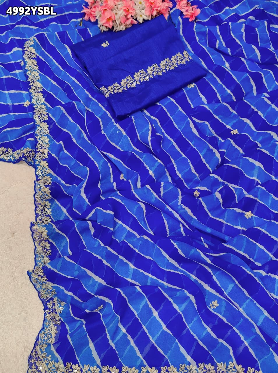 KcPc Premium Georgette Leheriya Saree with Peturn Work SWA