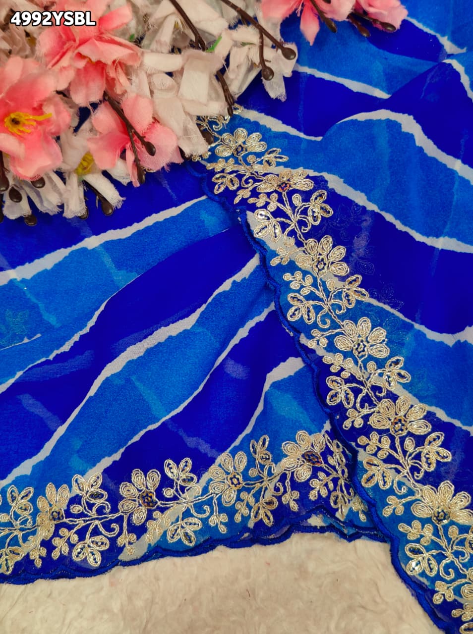 KcPc Premium Georgette Leheriya Saree with Peturn Work SWA