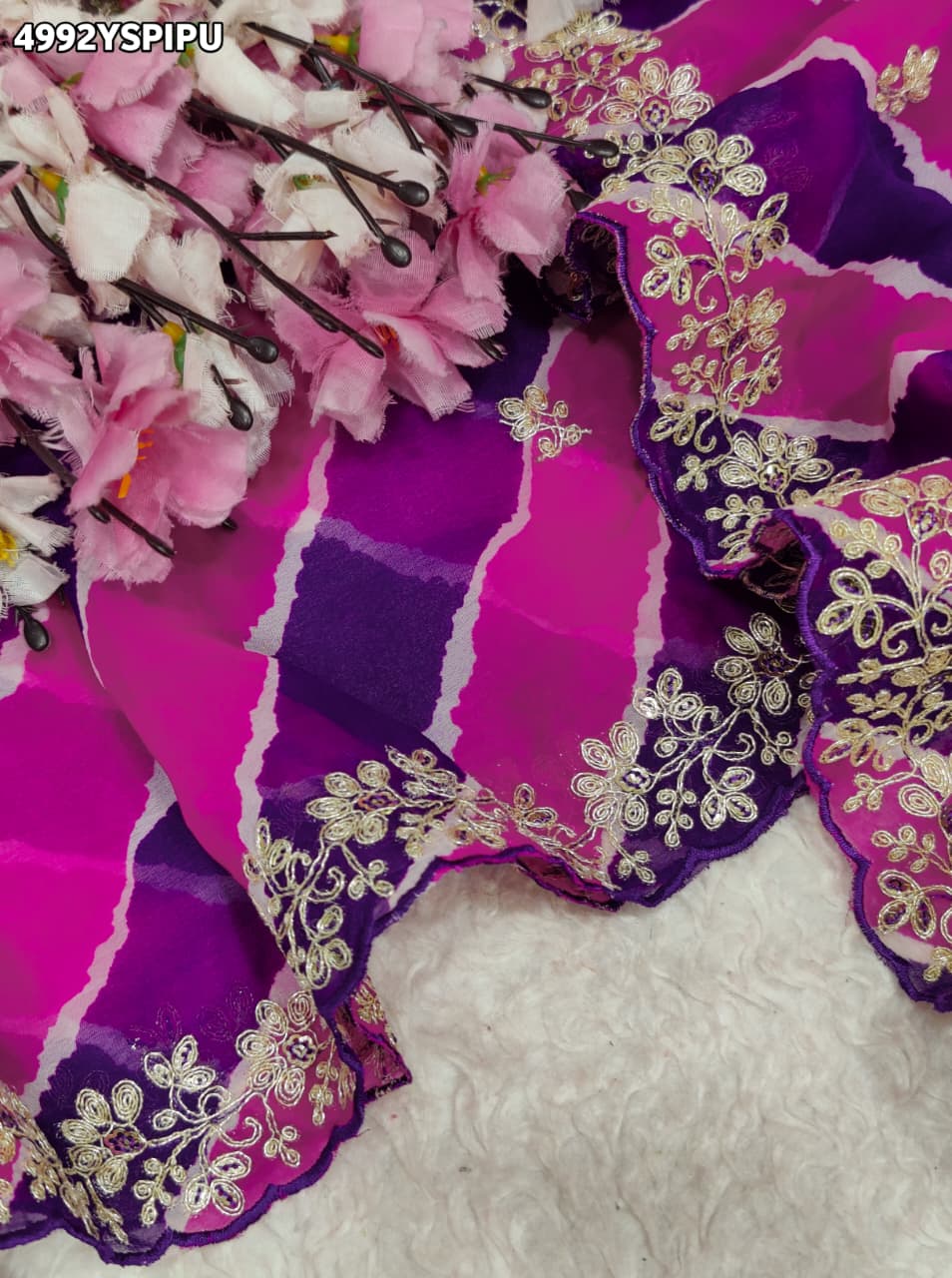 KcPc Festive Georgette Leheriya Saree with Peturn Work SWA