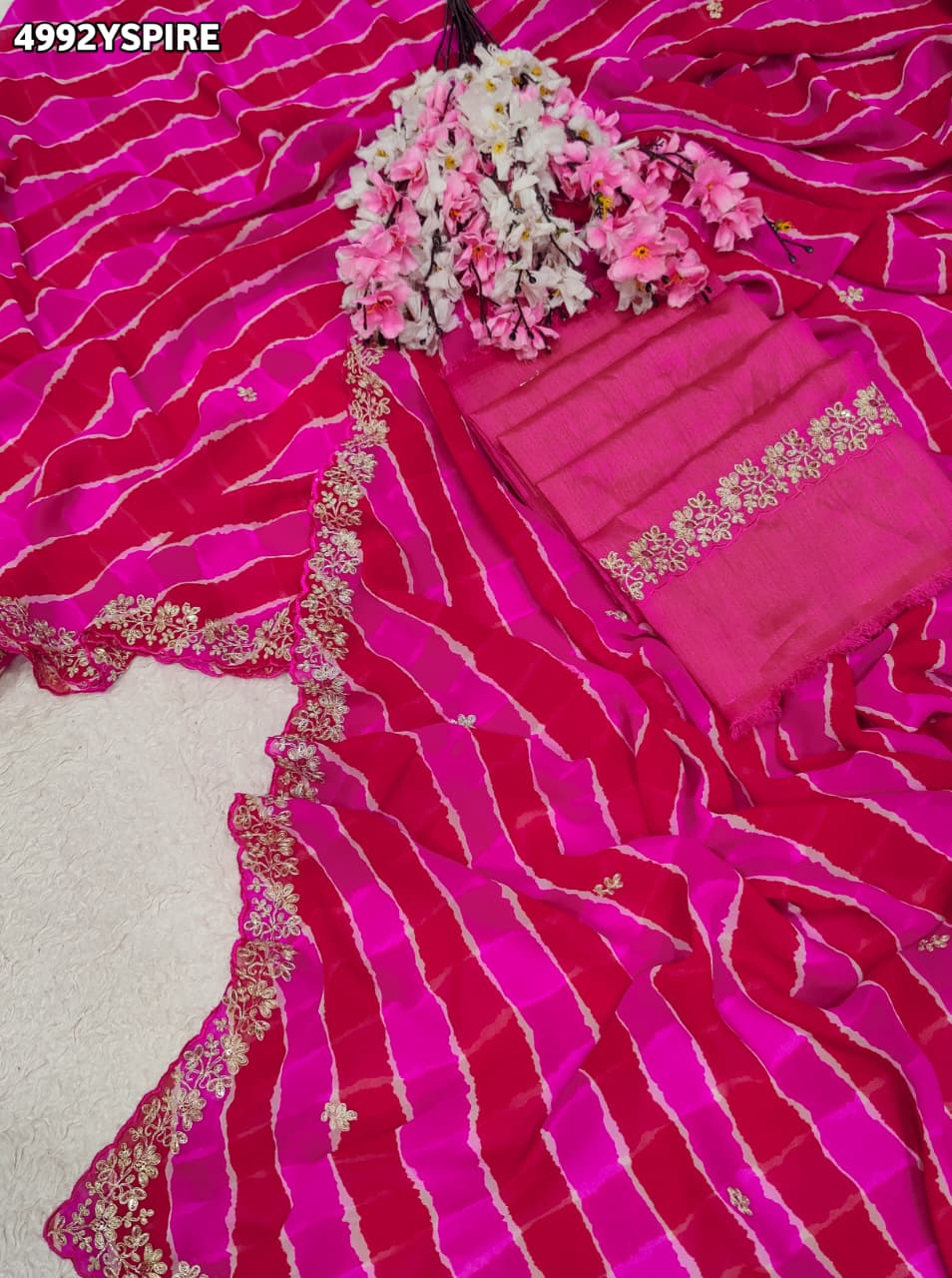 KcPc Designer Georgette Leheriya Saree with Peturn Work SWA
