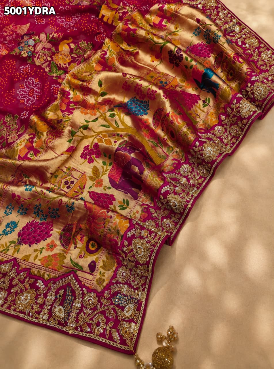 KcPc Designer Georgette Kalamkari Dupatta with Heavy Embroidery