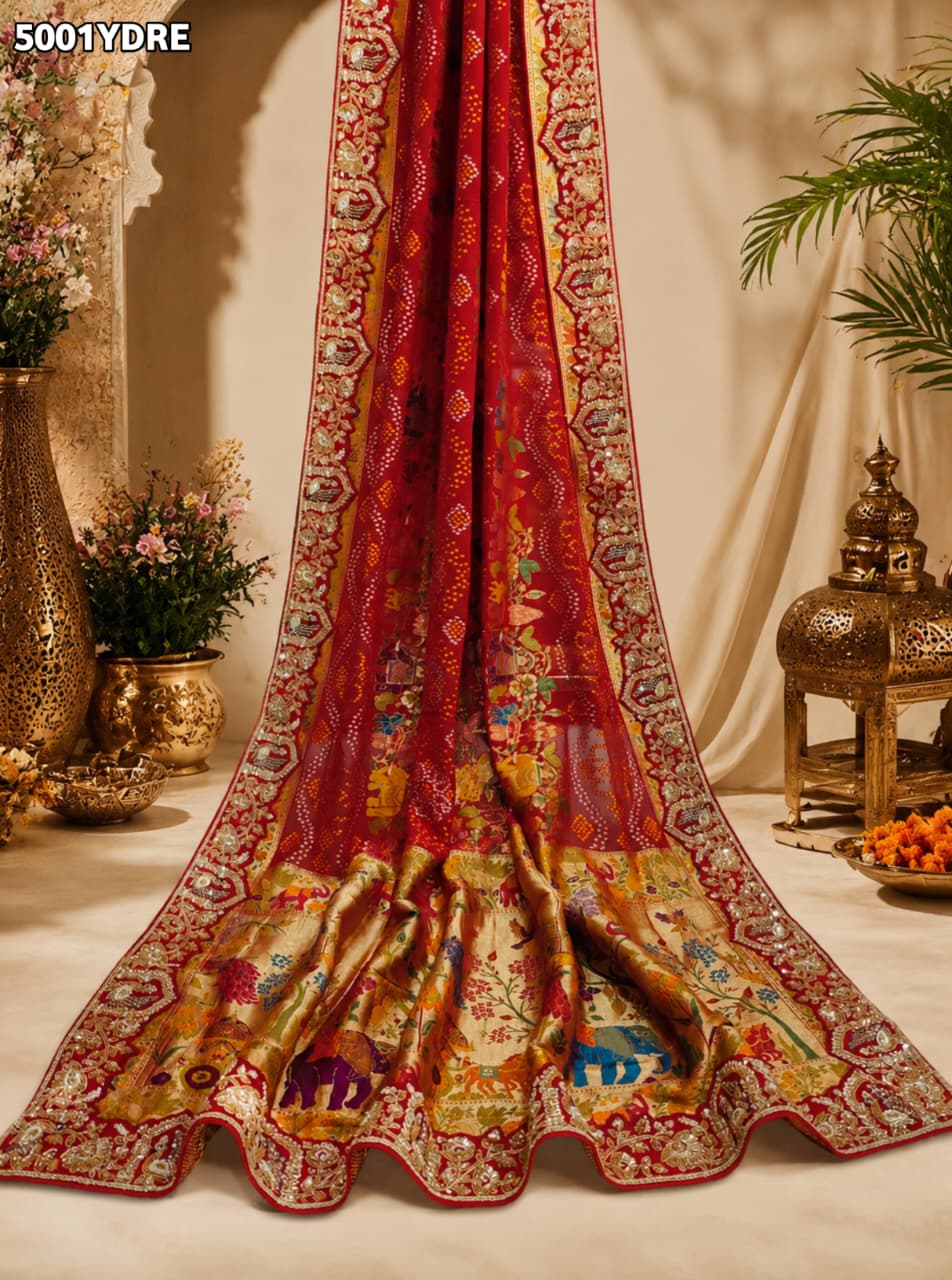 KcPc Georgette Kalamkari Style Dupatta with Heavy Embroidery Work