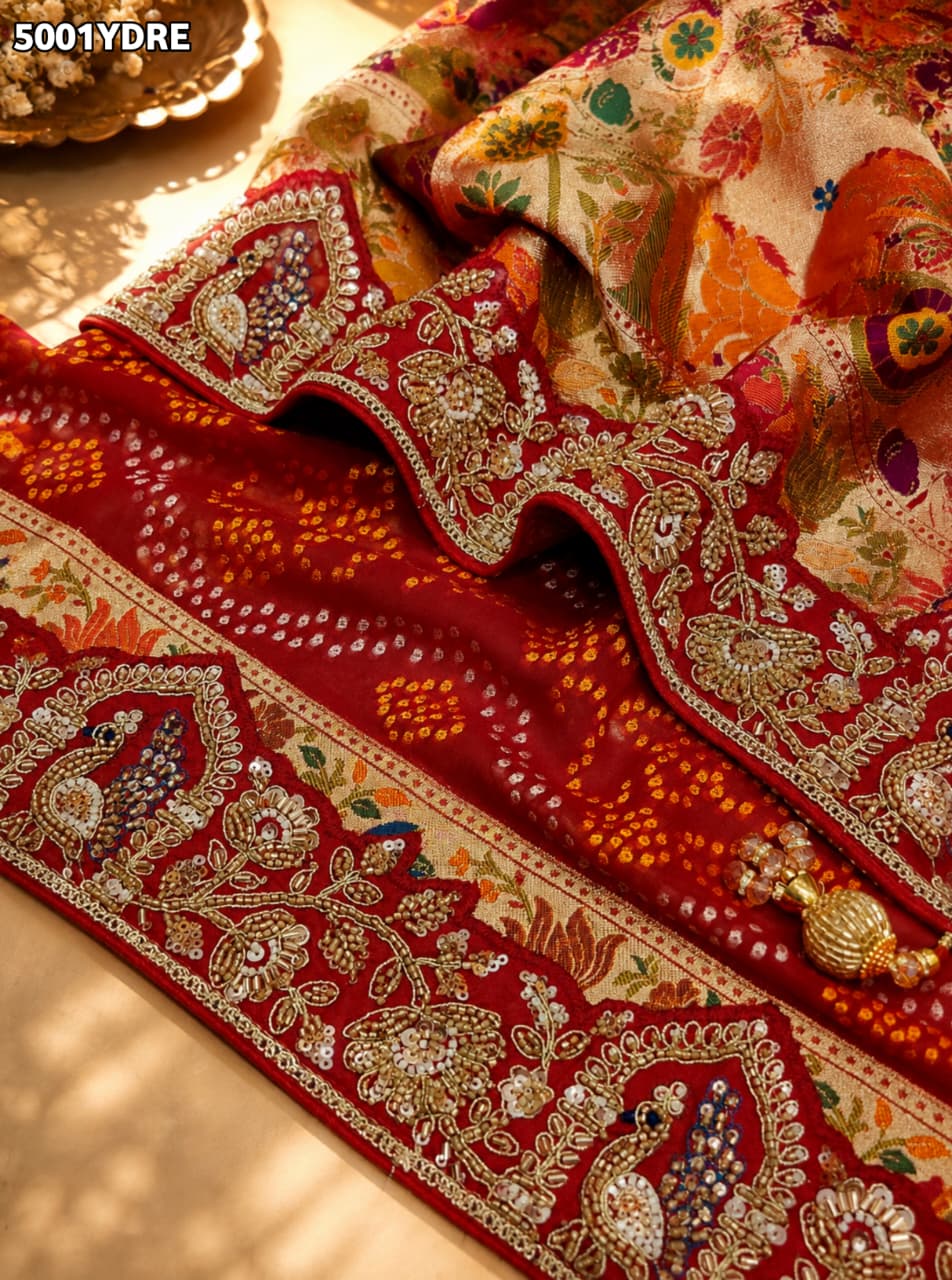 KcPc Georgette Kalamkari Style Dupatta with Heavy Embroidery Work