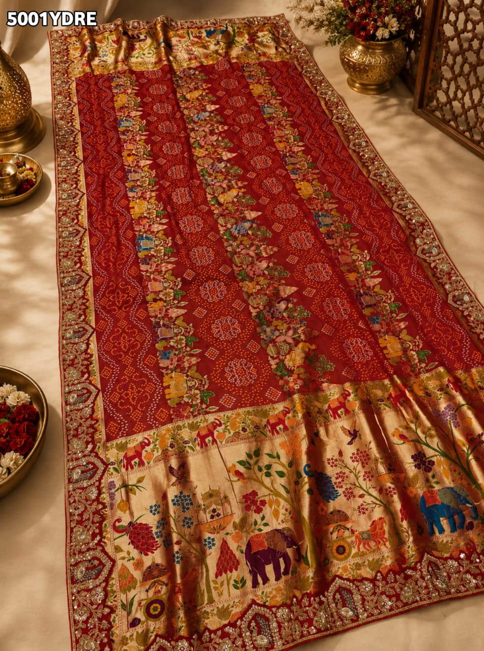 KcPc Georgette Kalamkari Style Dupatta with Heavy Embroidery Work
