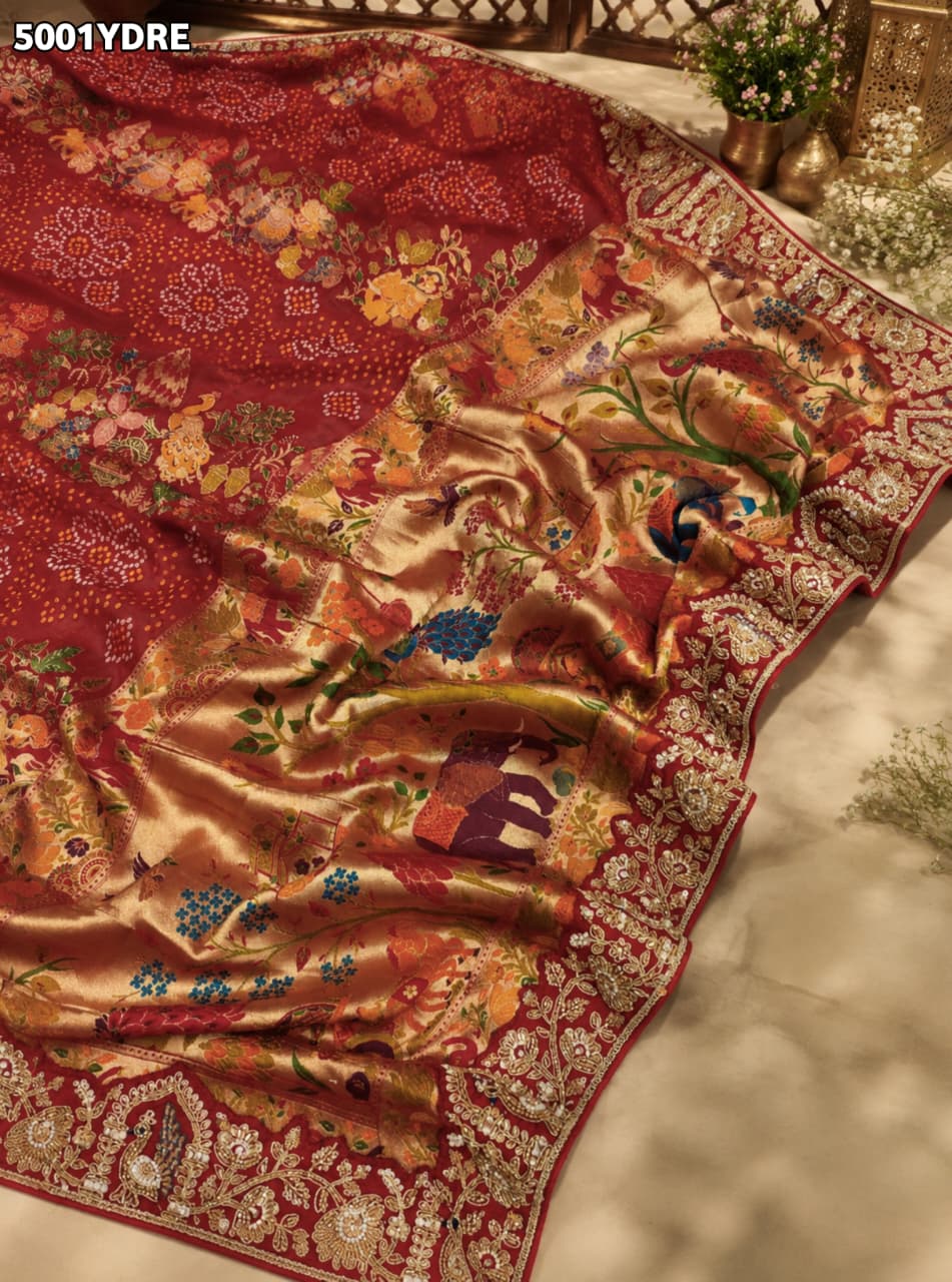 KcPc Georgette Kalamkari Style Dupatta with Heavy Embroidery Work