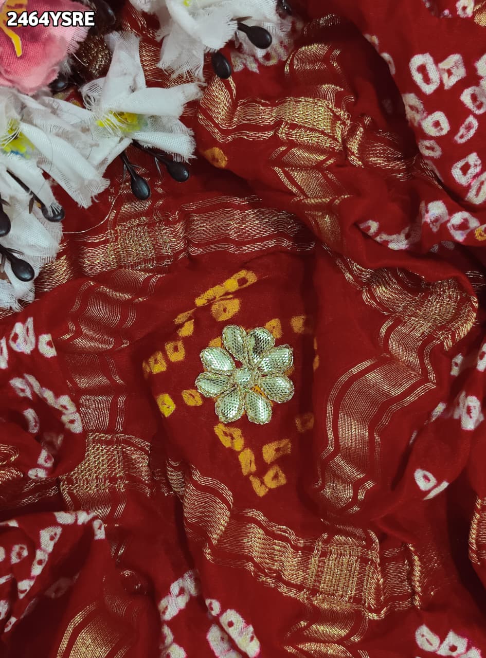KcPc Pure Gaji Silk Bandhani Saree with Gota Patti Work AMT