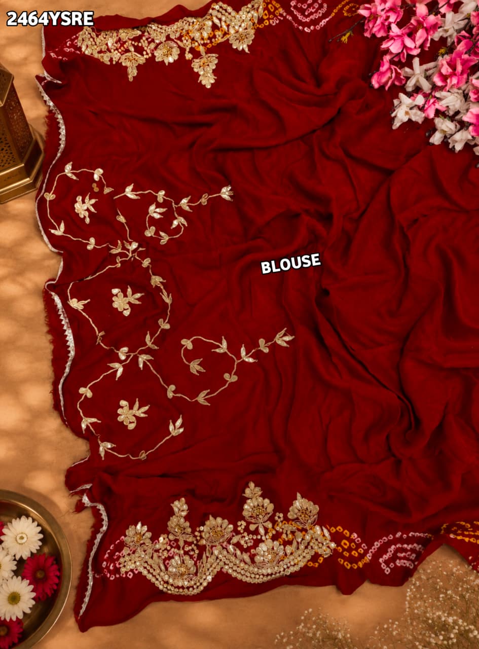 KcPc Pure Gaji Silk Bandhani Saree with Gota Patti Work AMT