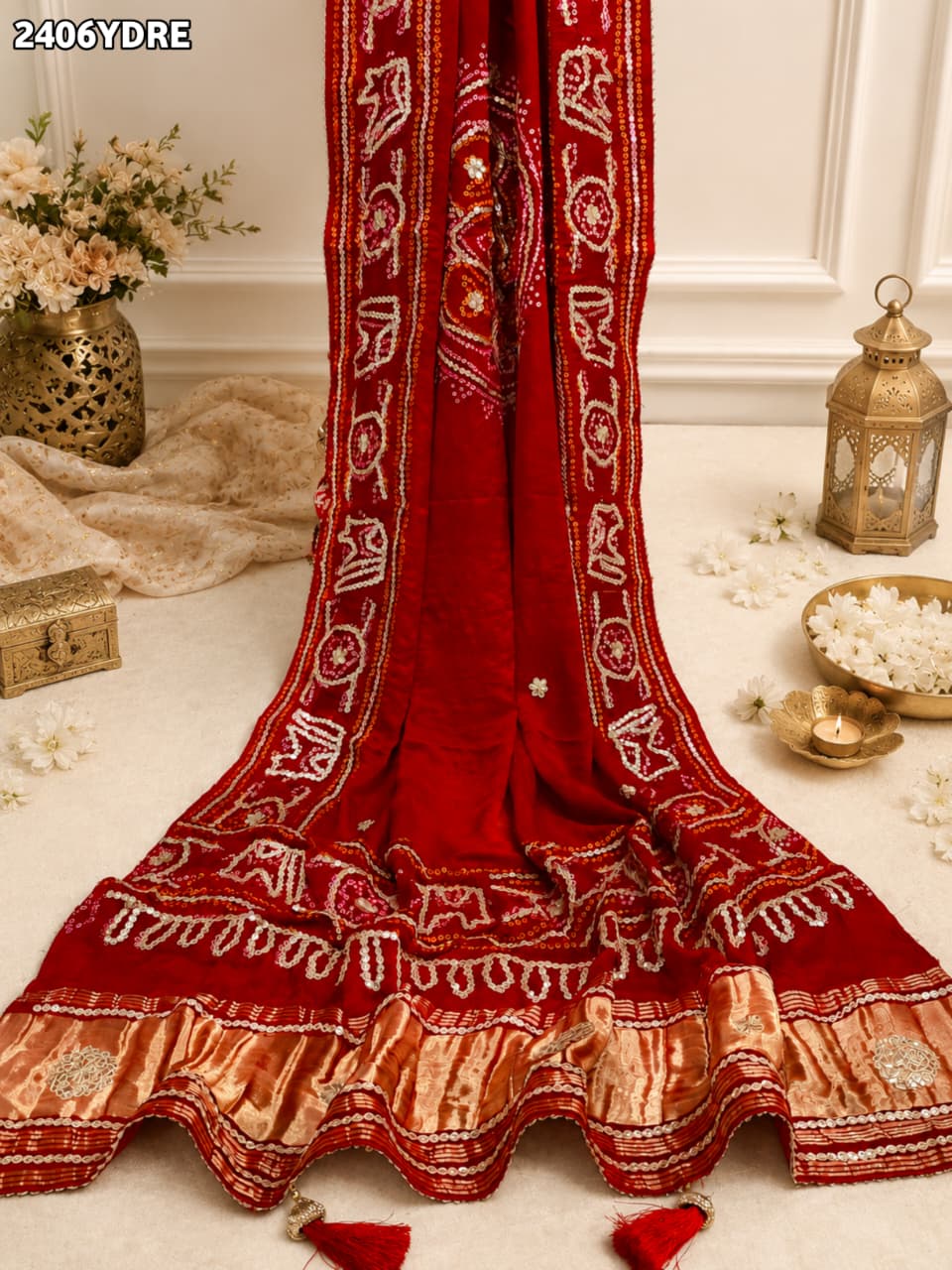 KcPc Gaji Silk Bandhani Style Dupatta with Gota Patti Work AMT