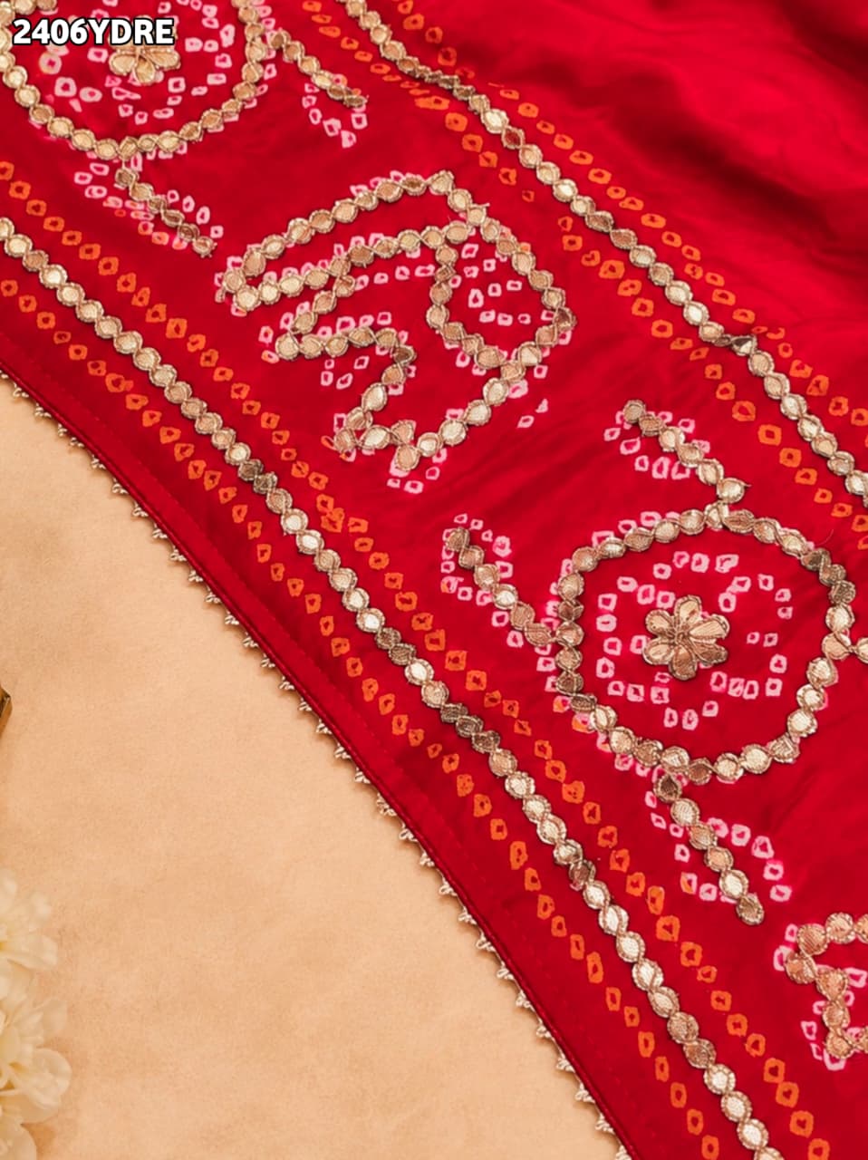 KcPc Gaji Silk Bandhani Style Dupatta with Gota Patti Work AMT