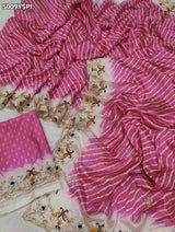 KcPc Crepe Silk Leheriya Style Saree with Designer Embroidery Work