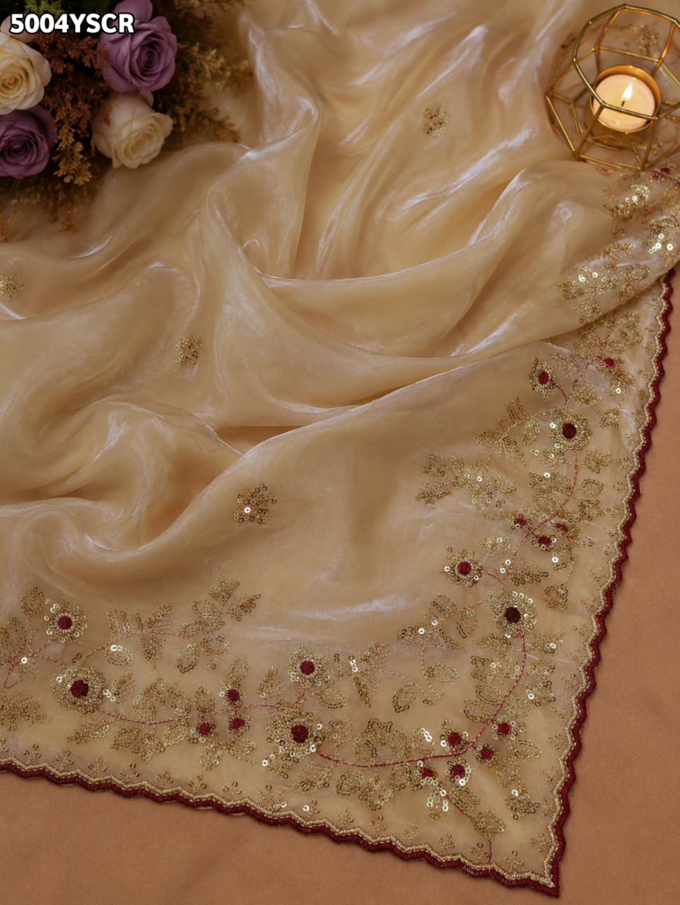 KcPc Tissue Silk Designer Saree with Beautiful Tari Embroidery WorkHM