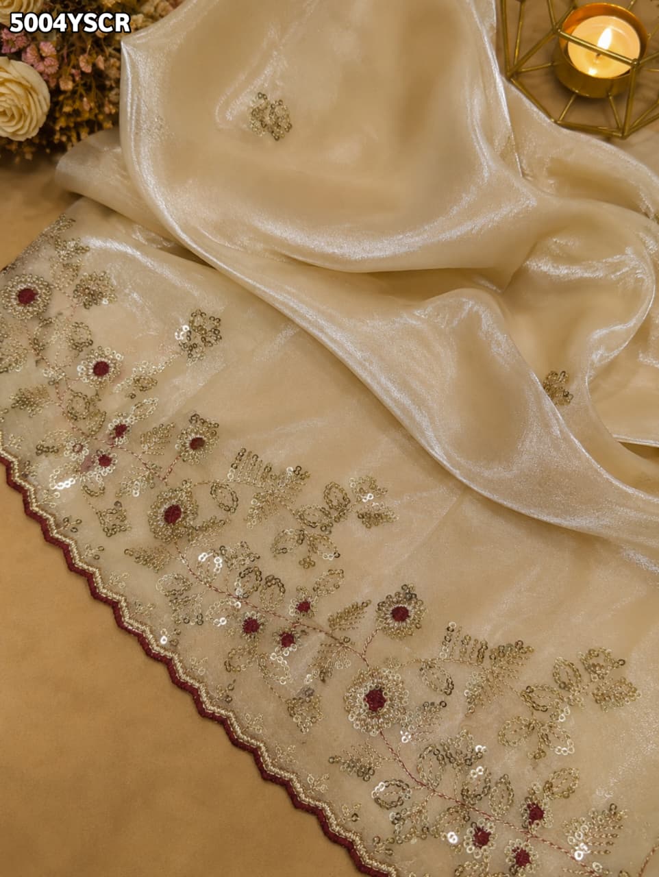KcPc Tissue Silk Designer Saree with Beautiful Tari Embroidery WorkHM