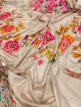KcPc Premium Georgette Printed Style Saree with Beautiful Mirror WorkRJC
