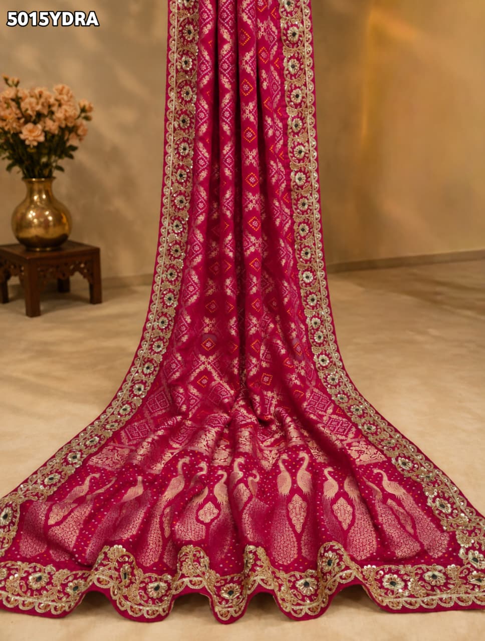 KcPc Georgette Banarasi Style Pila Chunri with Heavy Embroidery Work