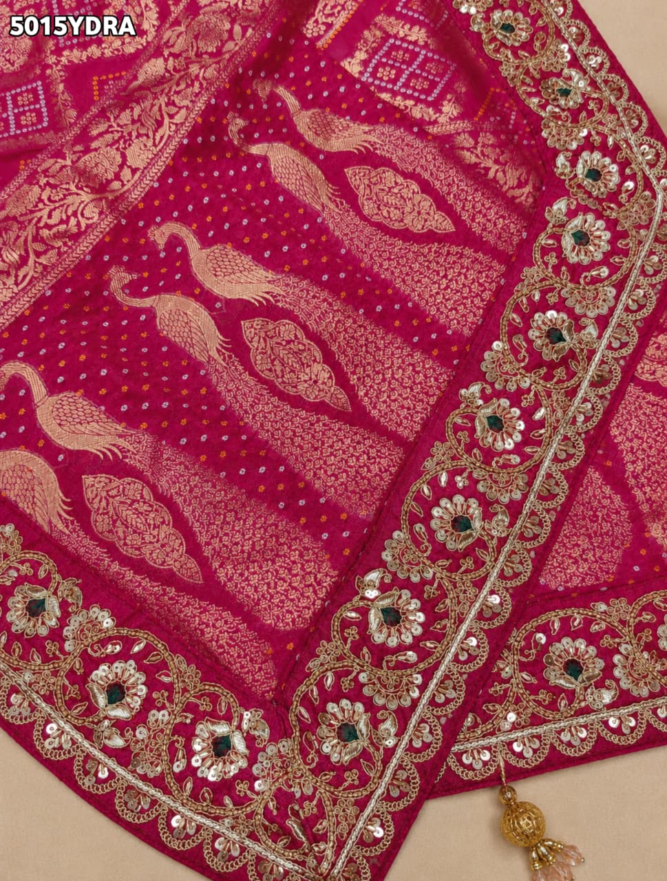 KcPc Georgette Banarasi Style Pila Chunri with Heavy Embroidery Work