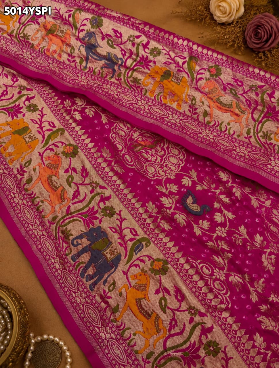 KcPc Traditional Kalamkari Style Pure Khaddi Georgette Saree with Zari WorkASIF