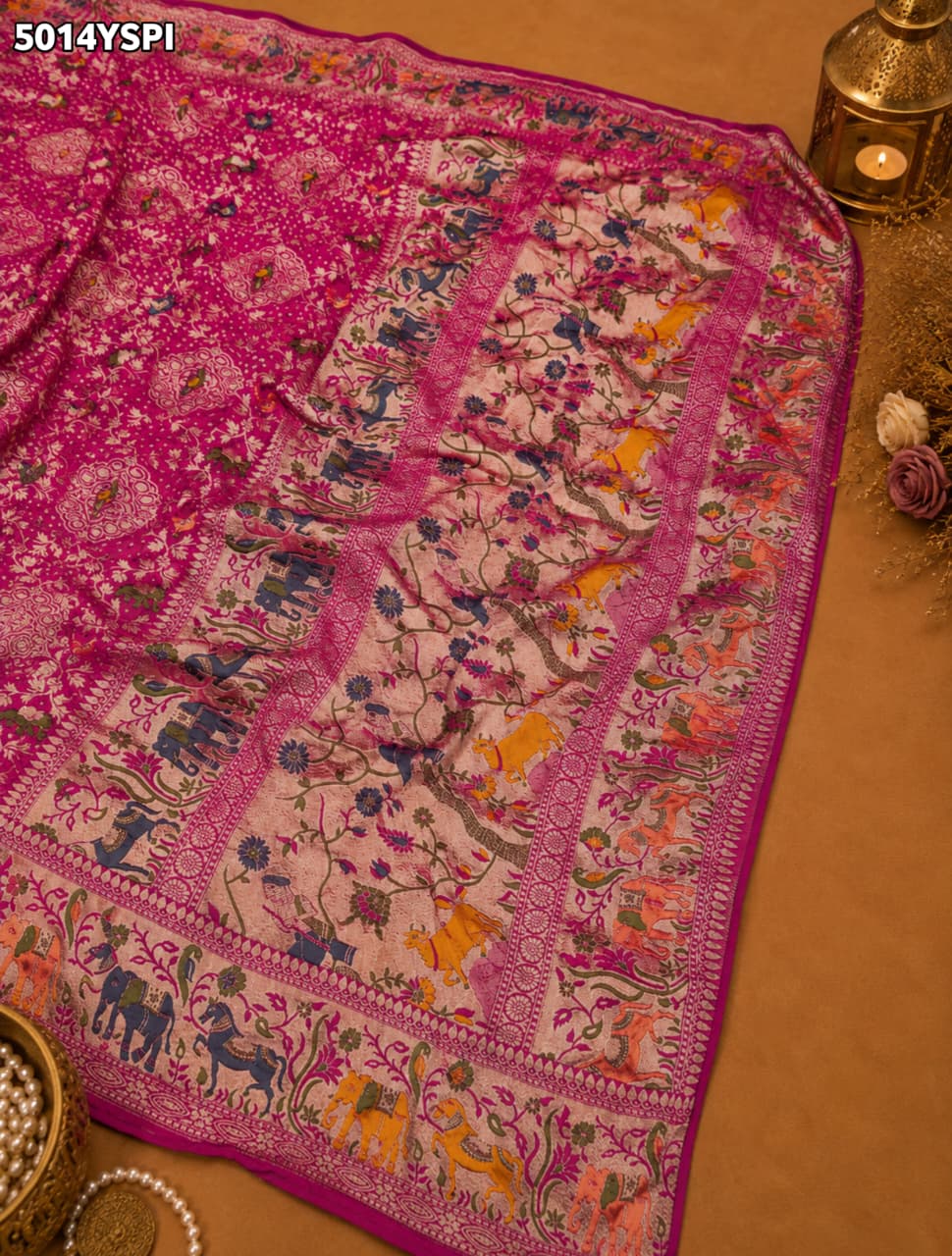 KcPc Traditional Kalamkari Style Pure Khaddi Georgette Saree with Zari WorkASIF