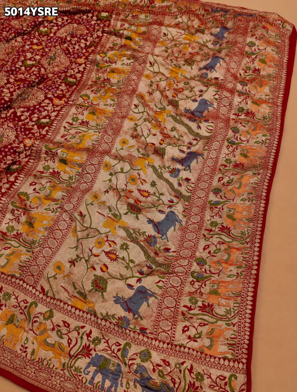 KcPc Pure Khaddi Georgette Kalamkari Saree with Zari WeavingASIF