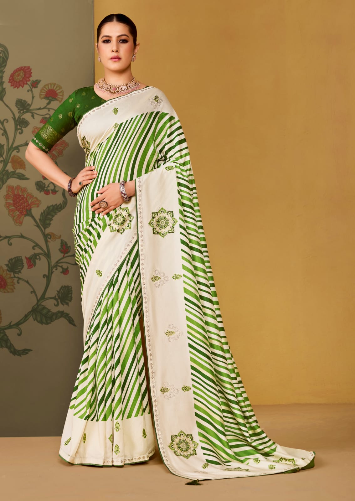 KcPc Designer Velvet Tusser Silk Leheriya Saree with Stone Work STR