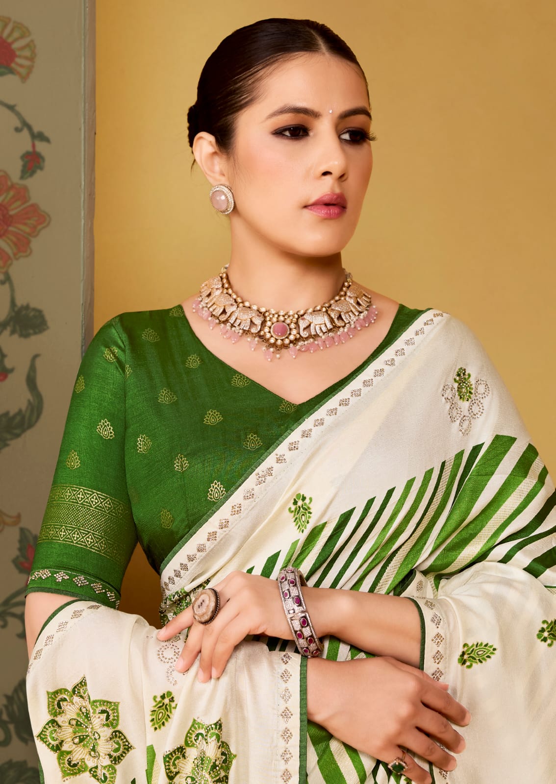 KcPc Designer Velvet Tusser Silk Leheriya Saree with Stone Work STR