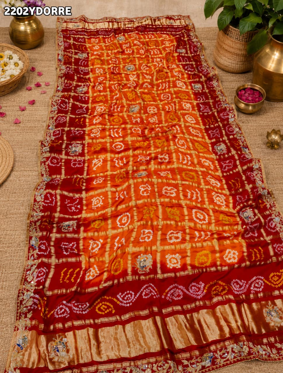 KcPc Pure Gaji Silk Bandhani Ghatchola Dupattawith Zardozi Work MOR