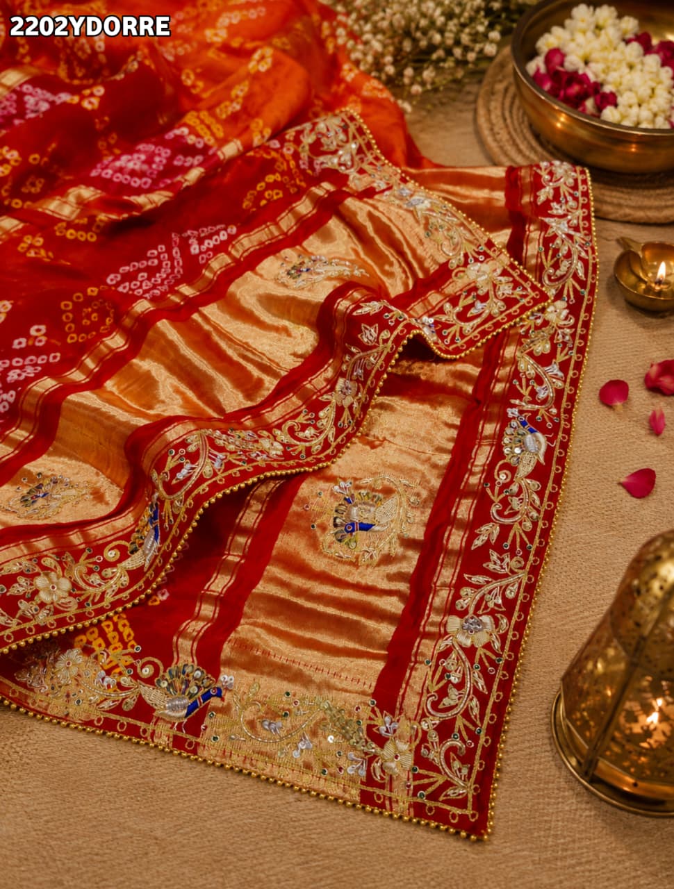 KcPc Pure Gaji Silk Bandhani Ghatchola Dupattawith Zardozi Work MOR