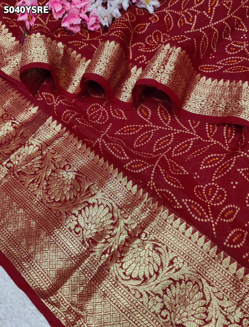 KcPc Traditional Bandhani Style Viscose Silk Saree with Elegant Zari Weaving SSM