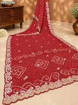 KcPc Georgette Bandhani Style Saree with Peturn Work for Festive Wear
