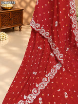 KcPc Georgette Bandhani Style Saree with Peturn Work for Festive Wear