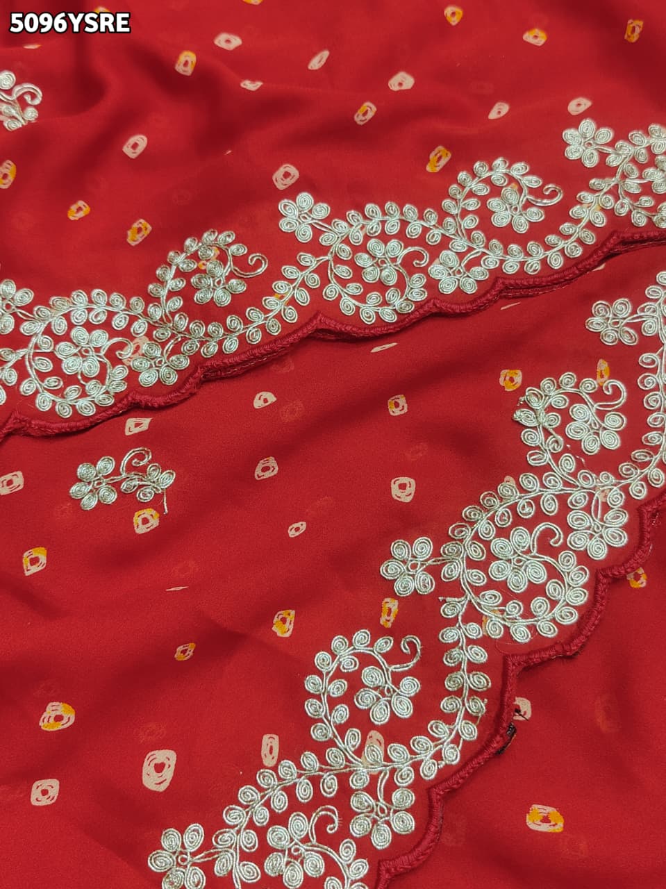 KcPc Georgette Bandhani Style Saree with Peturn Work for Festive Wear
