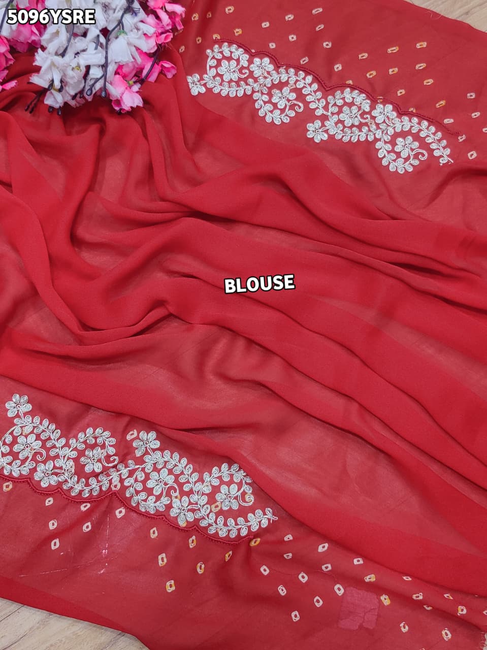 KcPc Georgette Bandhani Style Saree with Peturn Work for Festive Wear