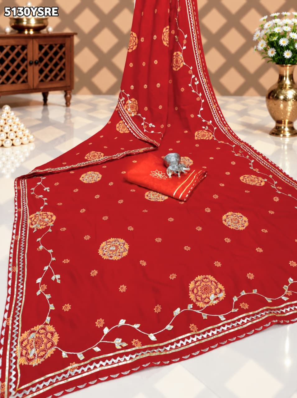KcPc Designer Vichitra Silk Saree with Printed Style & Gotapatti Work