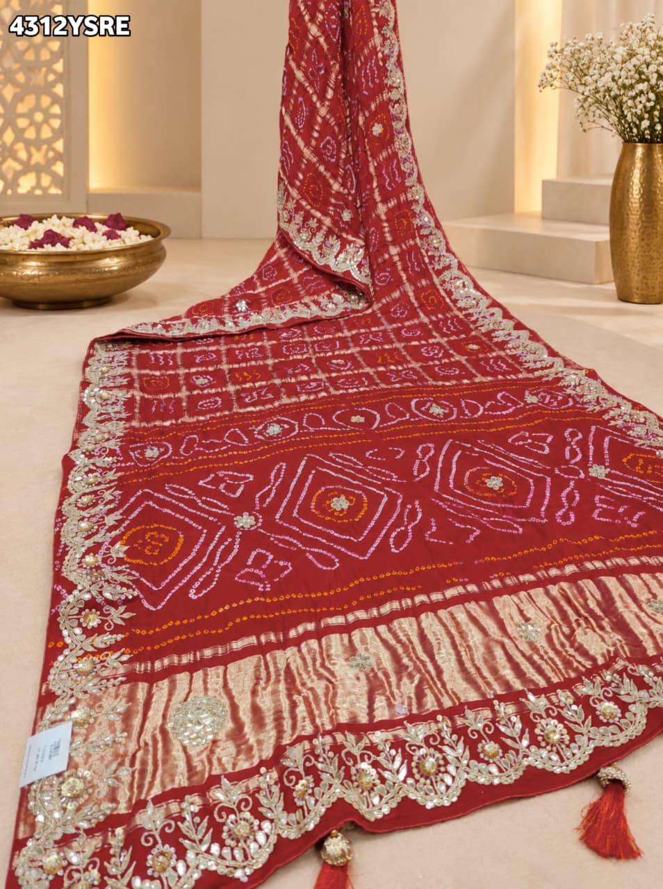 KcPc Gaji Silk Bandhani Style Gotapatti Work Festive Wear Saree