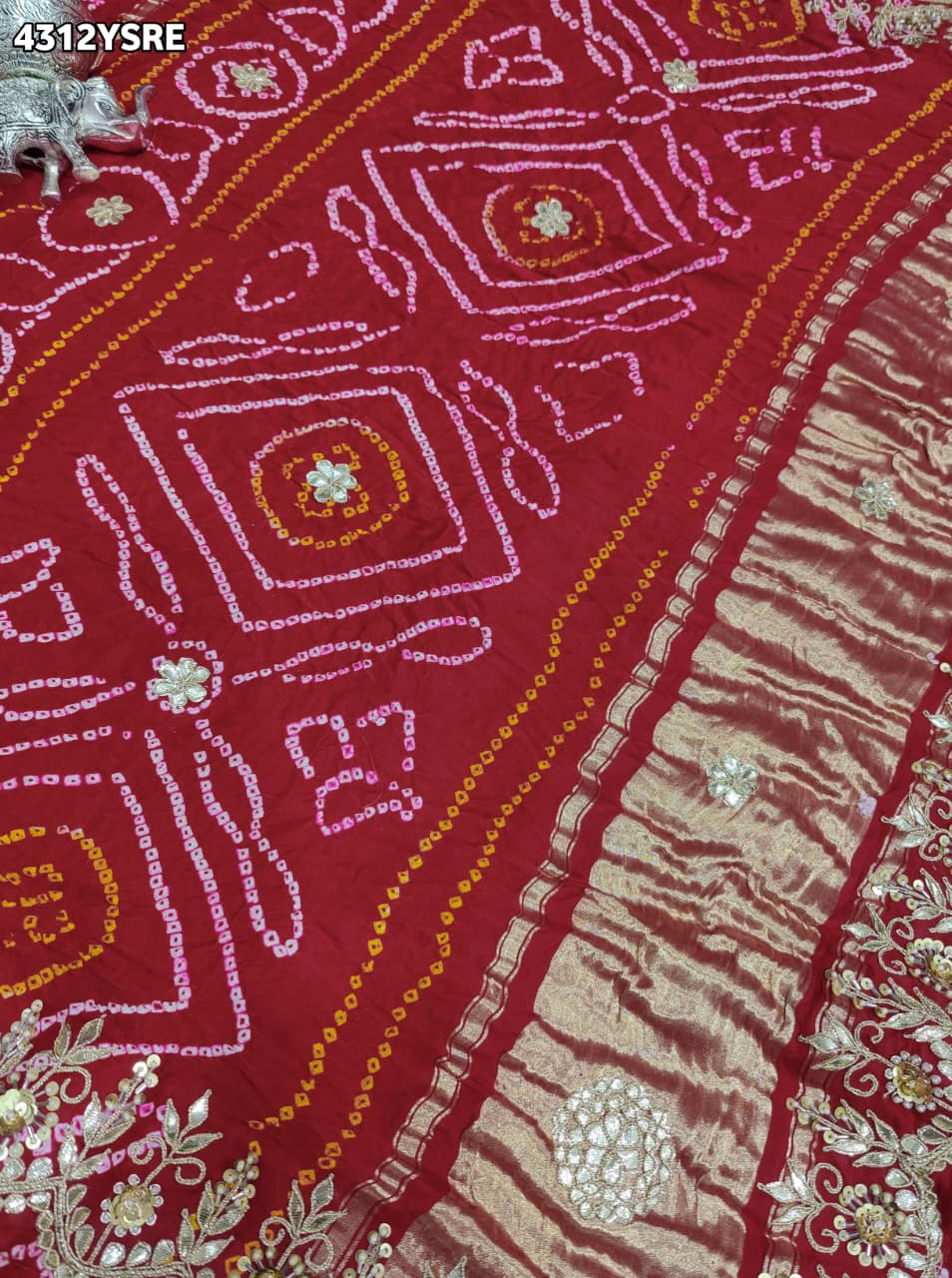 KcPc Gaji Silk Bandhani Style Gotapatti Work Festive Wear Saree