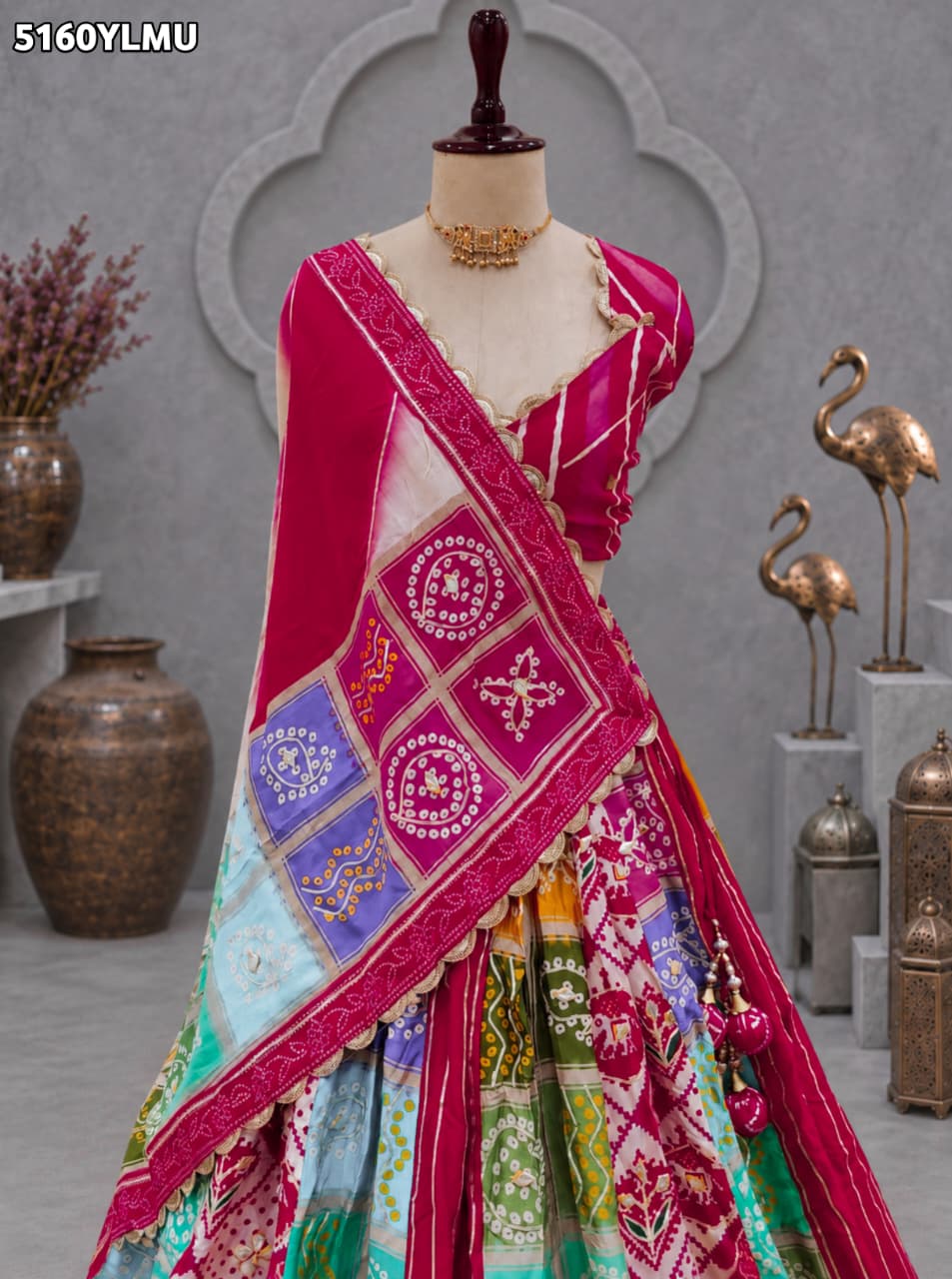 KcPc Crepe Silk Bandhani Lehenga with Traditional Gotapatti Work