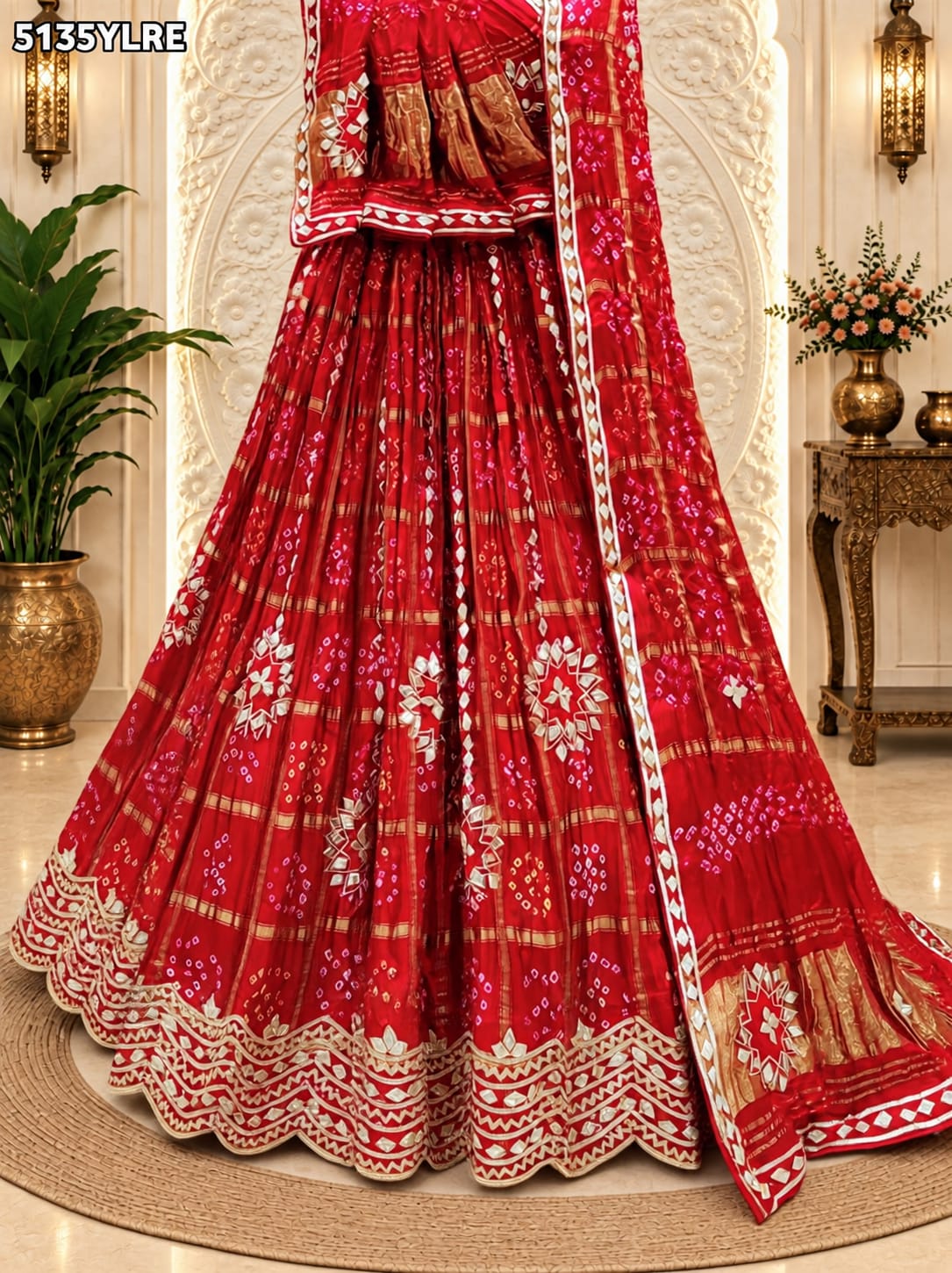 KcPc Gaji Silk Bandhani Style Lehenga with Traditional Gota Patti Work for Festive Wear