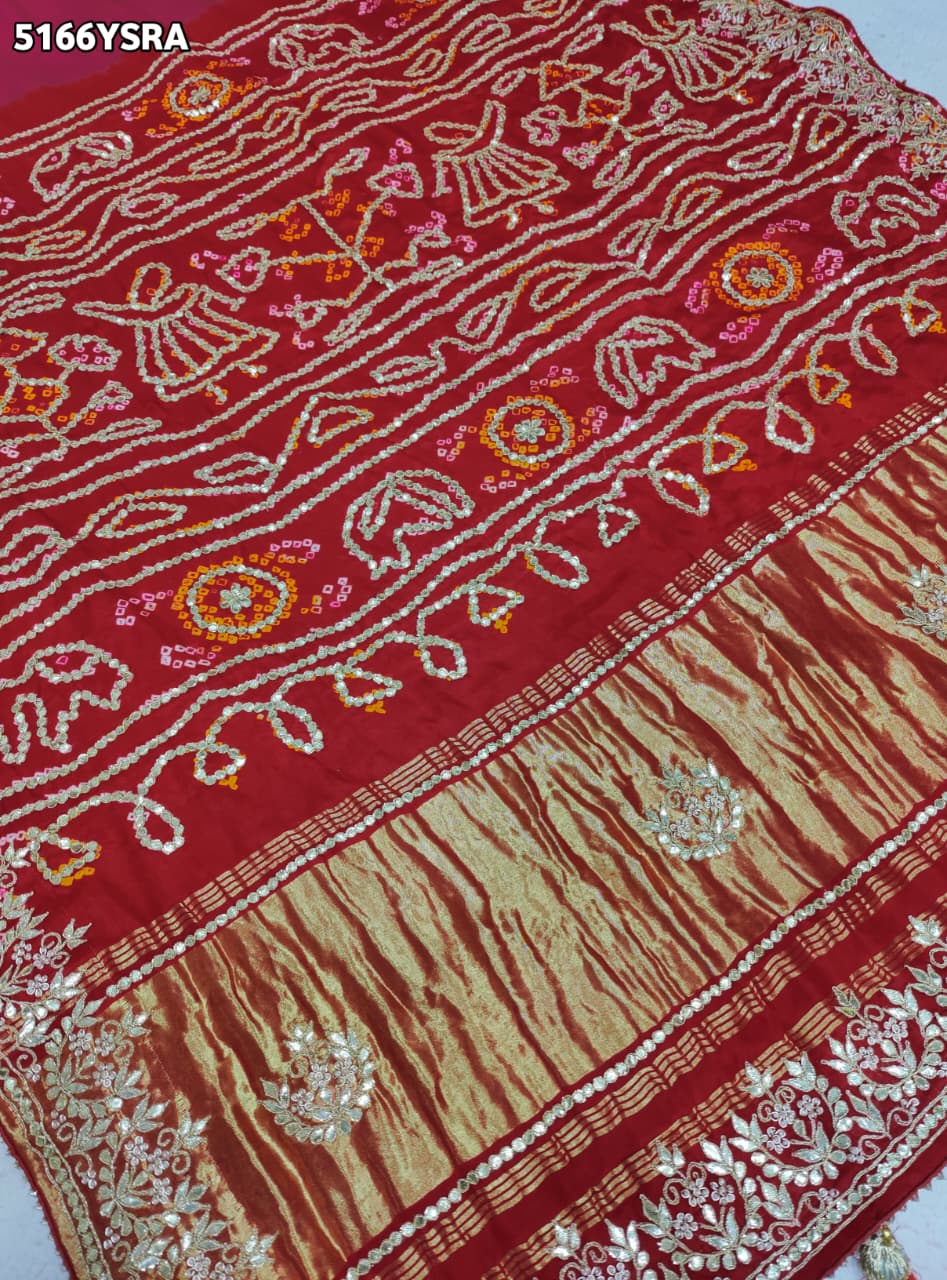 KcPc Gaji Silk Bandhani Saree with Traditional Gotapatti Work