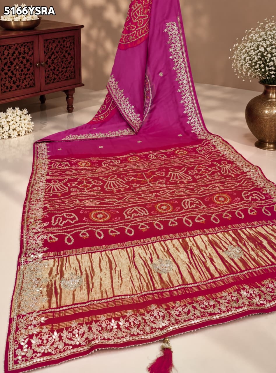 KcPc Gaji Silk Bandhani Saree with Traditional Gotapatti Work