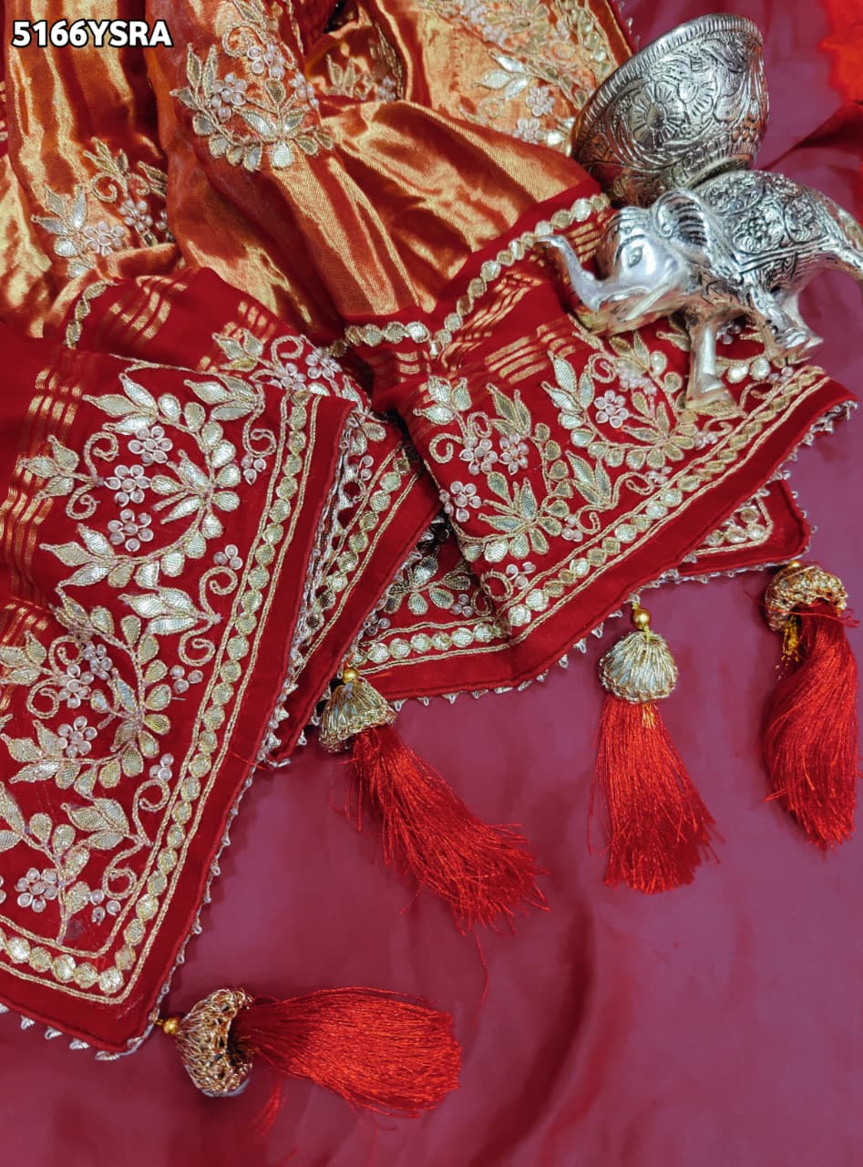 KcPc Gaji Silk Bandhani Saree with Traditional Gotapatti Work