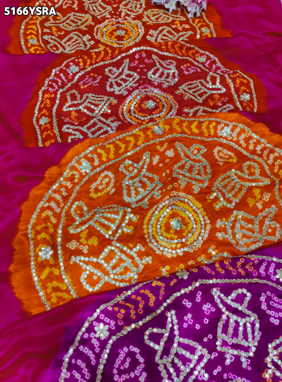 KcPc Gaji Silk Bandhani Saree with Traditional Gotapatti Work