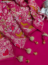 KcPc Designer Georgette Bandhani Saree with White Cutdana Beads Work