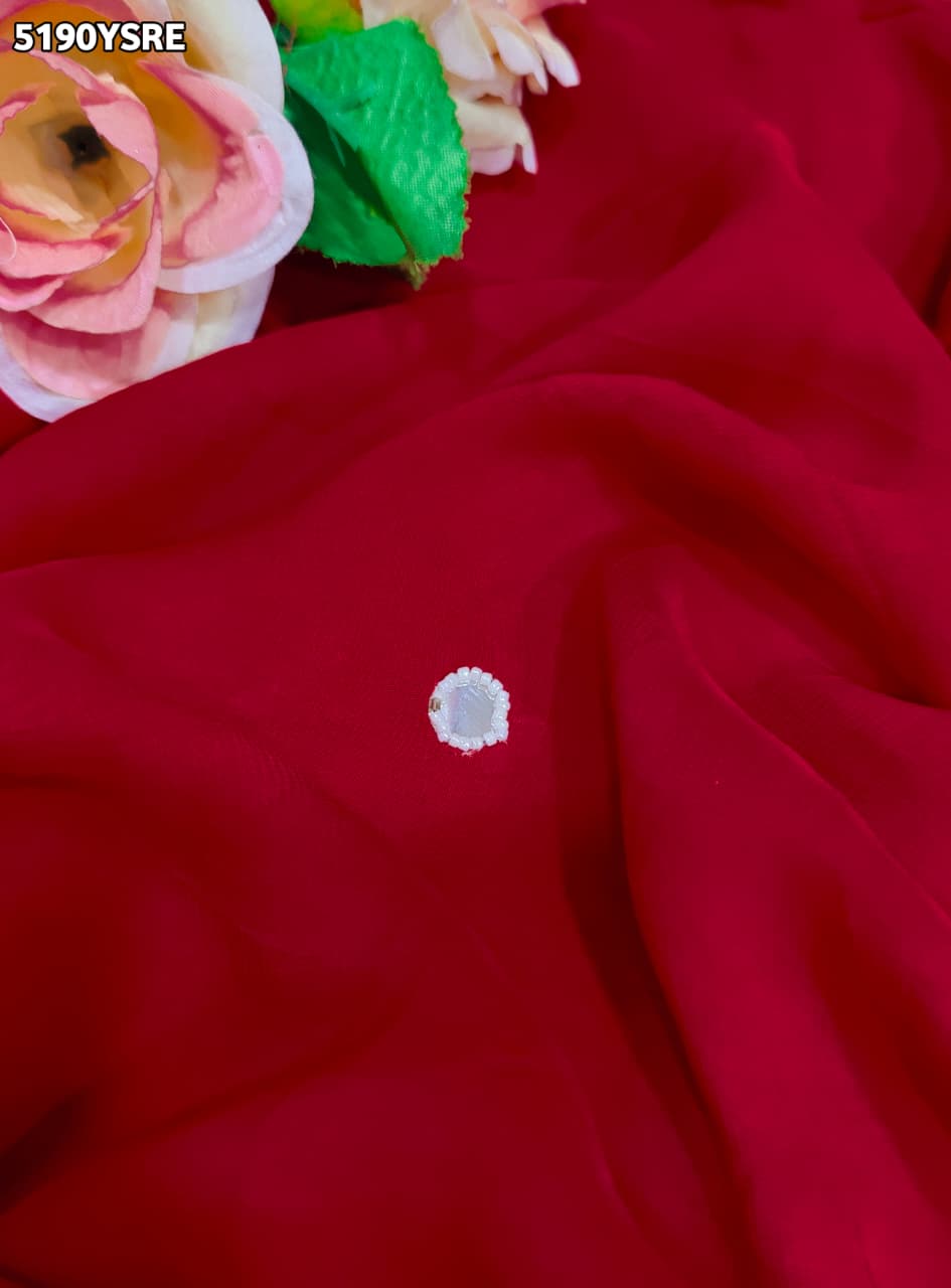 KcPc Georgette Bandhani Saree with Cutdana White Beads Work
