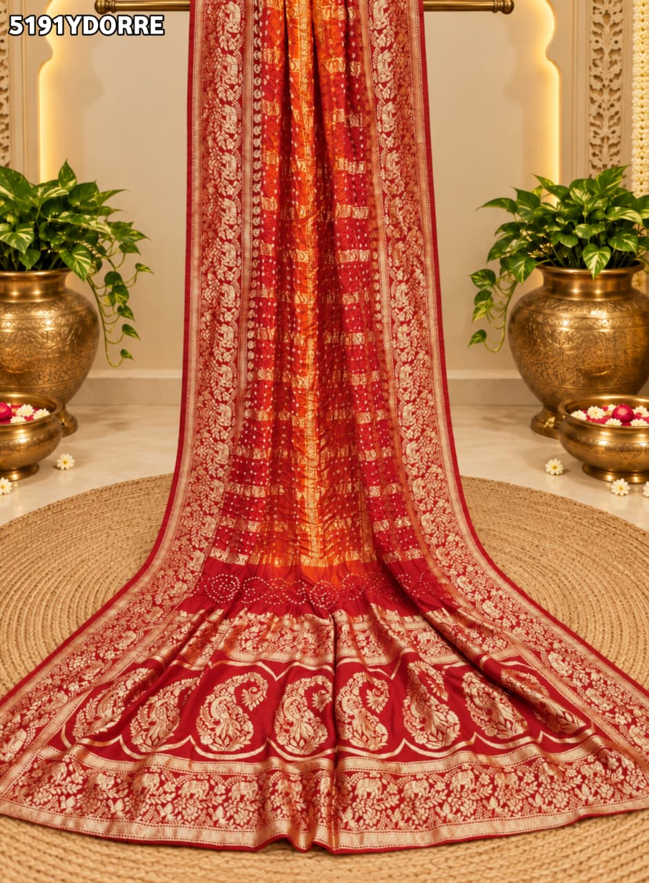 KcPc Designer Art Silk Bandhani Dupatta with Zari Weaving