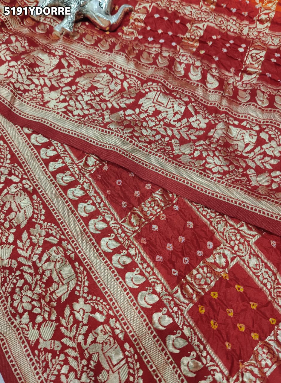 KcPc Designer Art Silk Bandhani Dupatta with Zari Weaving